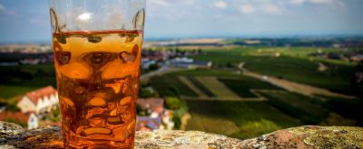 Dubbeglas vor Ausblick auf Pfalz